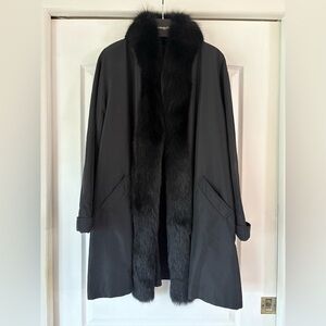 Black Fur-Trimmed 3/4 Length Coat